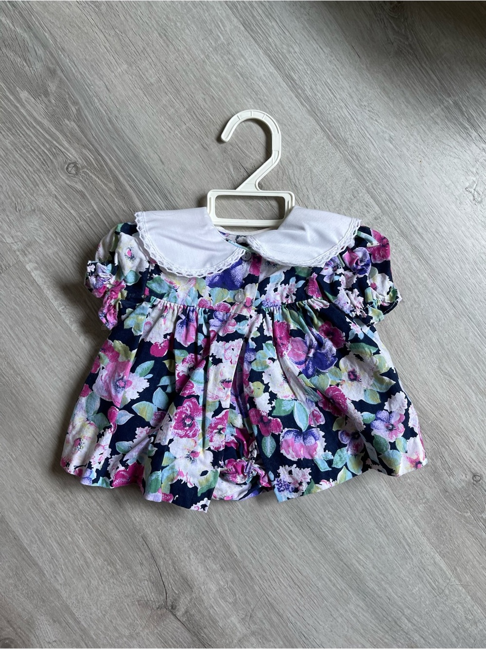 Floral Baby Top with White Peter Pan Collar - Navy & Pink